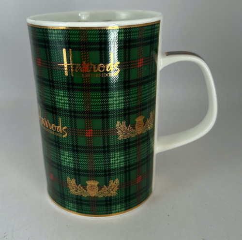 Taza de té/café Harrods Fine Bone China Knightsbridge diseño tartán *En muy buena condición*