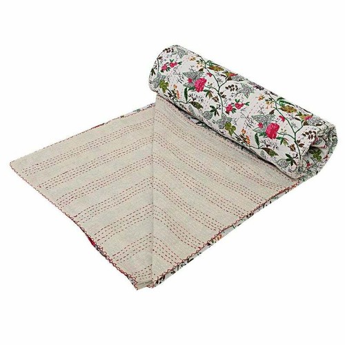 Indische Kantha Quilt Handarbeit Kantha Bettbezug Überwurf Baumwolldecke Größ... - Bild 2 von 4