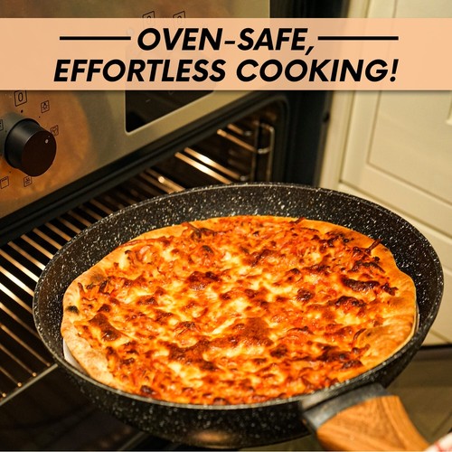 Bratpfanne Antihaftbeschichtet Keramik Marmor Stein kratzfest Holzgriff Deckel Sets UK - Bild 43 von 83