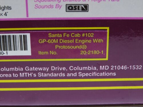 MTH 20-2180-1 Santa Fe Cab #102 GP-60M Diesel Engine w/Proto LN - Picture 2 of 9