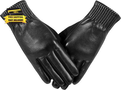 Winter Fashion Leather Gloves for Women,Finger Touchscreen Wool Lined Windproof - Picture 2 of 8