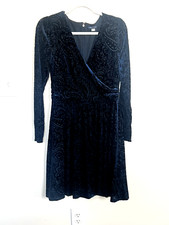Tommy Hilfiger Dress Faux Wrap Velvet Burnout Midnight Blue Sz 10 Whimsigoth 