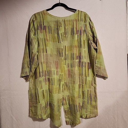 Click XXL 2X Green Print 100% Linen Shirt Women - 第 6/6 張圖片