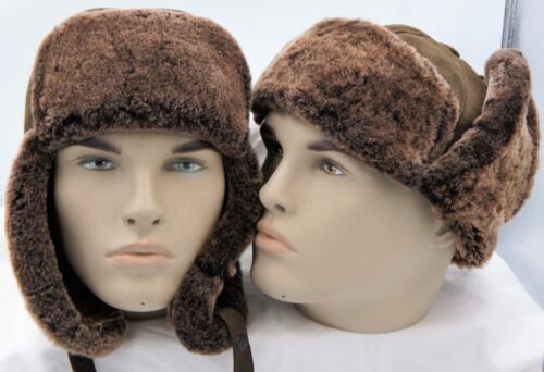 100% Sheepskin Shearling Leather Hat Trapper Hunting Winter Ushanka S-3X TOBACCO - Picture 5 of 9
