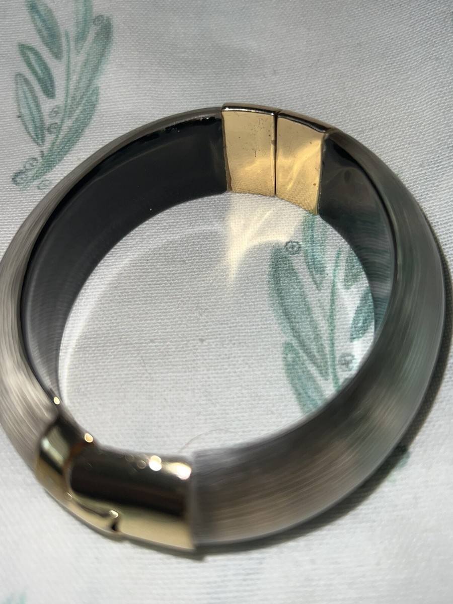 Alexis Bittar Carved Gray Frosted LUCITE Gold Hinged