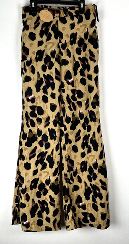 Thread Story Women's Medium Animal Print Flowing Summer Wide Leg Pants High Slit