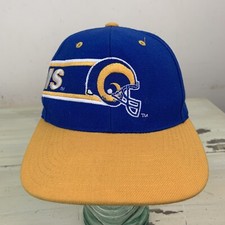 LOS ANGELES RAMS - Vtg 1990s NFL Team Drew Pearson SnapBack Blue  Yellow Hat