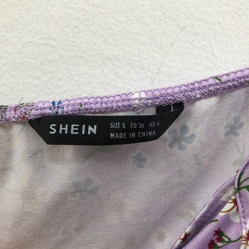 Shein Womens Purple Floral Spaghetti Strap Rouched Cut Out Dress Size S Read - Picture 10 of 12