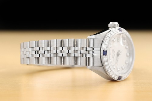 LADIES ROLEX DATE SILVER DIAL 18K WHITE GOLD SAPPHIRE DIAMOND & STEEL WATCH - Picture 6 of 7