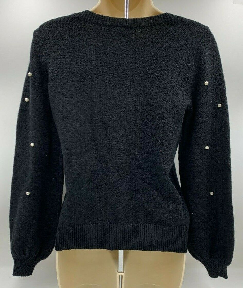 Loft Outlet Super Soft Stretch Sweater w/ Pearl Accents Black M