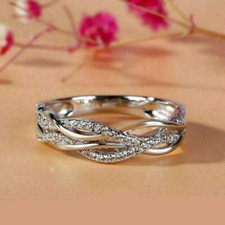 Infinity Diamond Ring Half Eternity Twisted Wedding Band 14k White Gold Finish