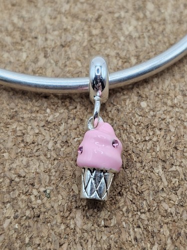Authentische rosa cz Silber Eistüte europäischer Zwischenring Hänger Charm Perle