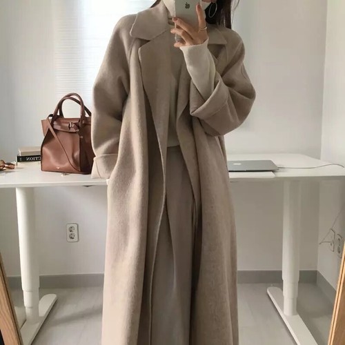 Wool coat long Heather apricot khaki womens winter outerwear - 第 1/9 張圖片