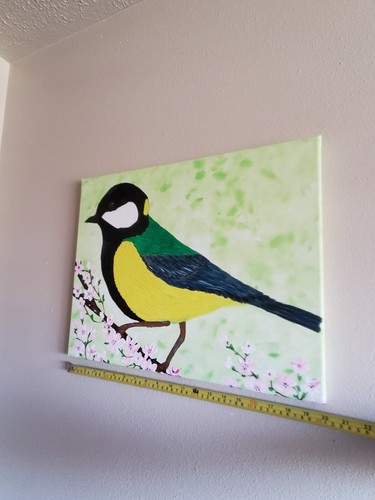 Handmade Painting Acrylic Wood Frame 16x20 Art Decor Bird Titmouse Branch... - Picture 7 of 10