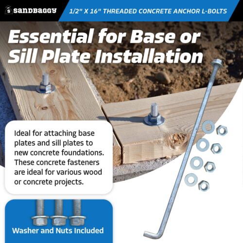 Sandbaggy 1/2" x 16" Threaded Concrete Anchor L-Bolts - Hot Dipped Galvanized - Picture 3 of 12