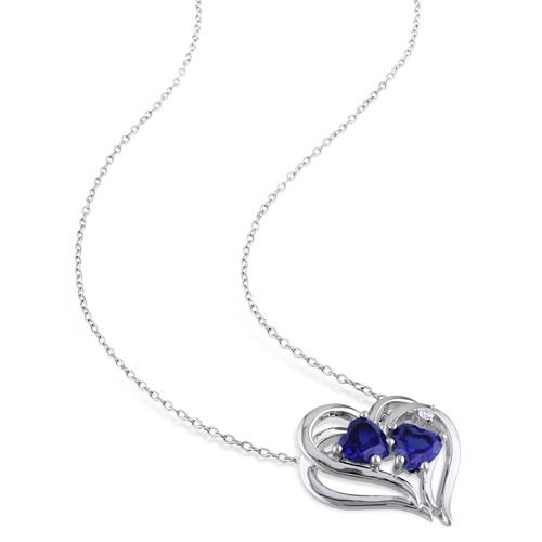 Amour Sterling Silver Created Sapphire & Diamond Necklace and Stud Earrings Set - Picture 3 of 4