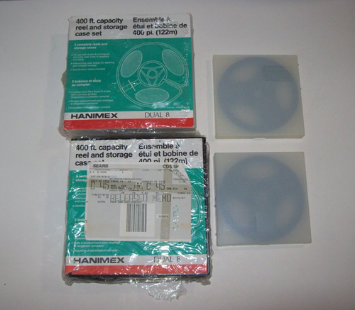 Menge (8) Filmspulen: Hanimex 8mm und Super 8mm Filmspulen mit Aufbewahrungskoffer