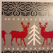 Holiday Note Cards Set of 6 WINTER COTTAGE Red Reindeer On Silver 5" x 5"