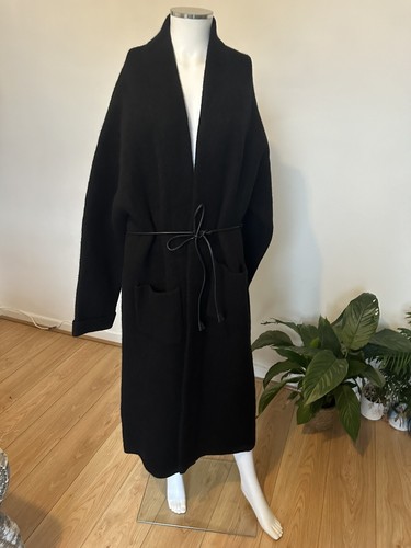 ZARA BNWT 2023. BLACK WOOL KNIT COAT BELTED MINIMALIST. 5755/150