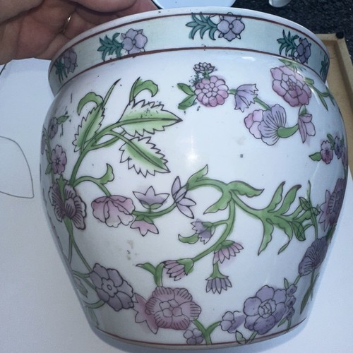 Vintage chinesische große Blumen Fischschale Übertopf Topf