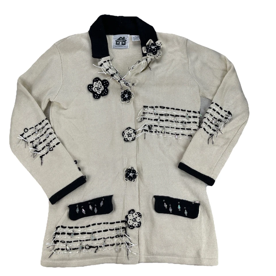 JUEGO DE CÁRDIGAN VINTAGE CUENTOS TEJIDOS 2 PIEZAS CUENTAS BEIGE CLARO TALLA S Foto 2 de 4