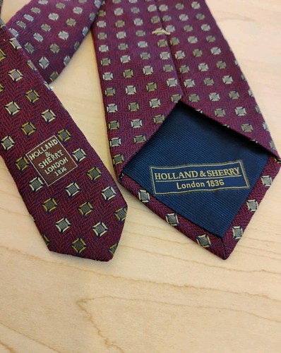 Rara cravatta Holland Sherry 1836 Londra viola e oro testurizzata seta e lana  - Foto 7 di 12