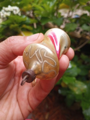 TWISTED APPLE CORE hour glass Christmas mercury glass antique ornament 3" Lot - Picture 4 of 6