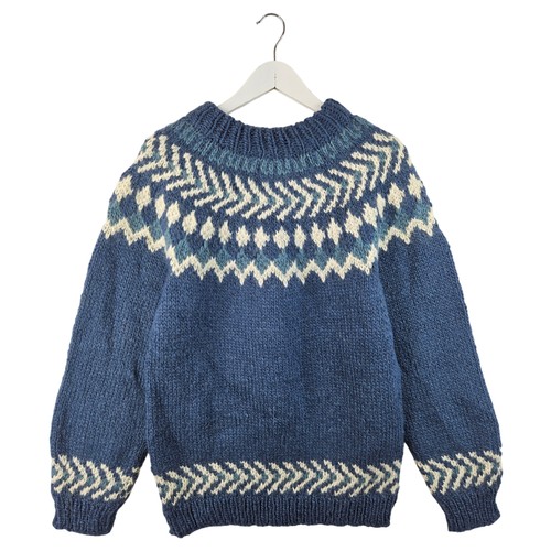 Jo-Ann Strickwaren handgefertigt blau Fair Isle reine Wolle kuschelig Winter Pullover Damen 16