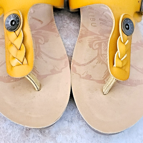 Blowfish Malibu Thong Sandal Gold Vegan Leather Mustard Yellow Adjustable sz 6.5 - Picture 10 of 14