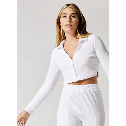 Carbon38 x Eleven by Venus Williams Longsleeve Snap Front Crop Velour weiß NEU - Bild 1 von 7