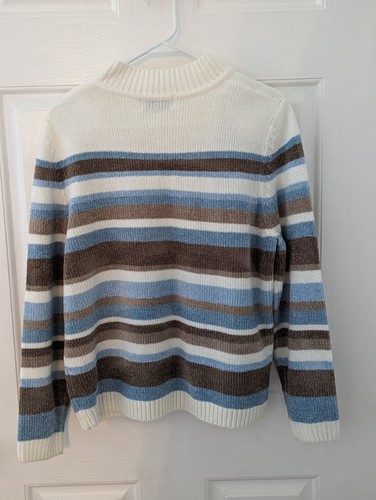 Alfred Dunner Embroidered Flower Floral Blue Brown Cozy Sweater Top Small S - Picture 3 of 7