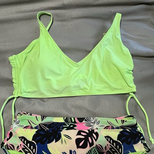 Traje de baño para mujer 2 piezas NOBO verde lima/floral L(11/13)/XL(15-17) (A260) - Imagen 2 de 5