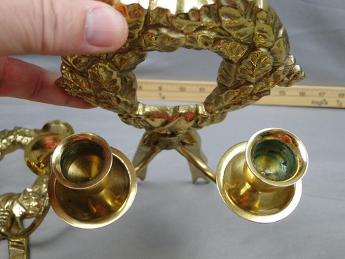 Vintage Brass Candle Holders Wall Sconce Christmas Wreath Ribbon Gold - Picture 5 of 9
