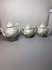 Vtg Kutani Bone China Tea Set Hand-painted Japan Birds Teapot, Cream, Sugar