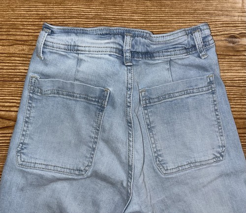 Zara Blue Denim High Rise Sailor Wide Leg Raw Hem Jeans Girls 13-14 - Picture 7 of 19