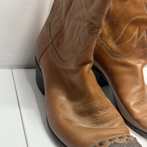 Don Quijote Botas Occidentales Zapatos de Vaquero para Hombres Talla 10 B Marrón Claro Genuino - Imagen 11 de 17