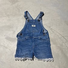 Girls Toddler Osh Kosh Denim Short Overalls with Lace Trim SZ 3T