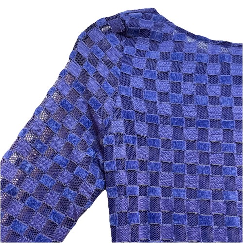 FND ME NOW Dazzling Blue Windowpane Mesh "Harmony Backless" Midi Dress Sz S NWOT - Picture 8 of 14