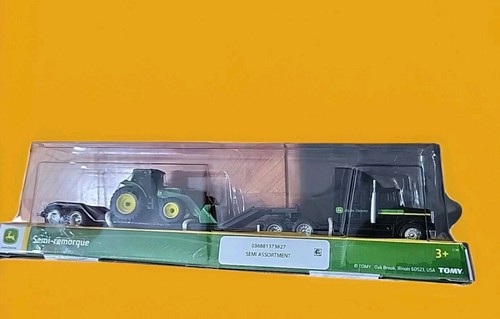 Tomy John Deere Black Hauler Semi with Trailer and one Green John Deere Tractor