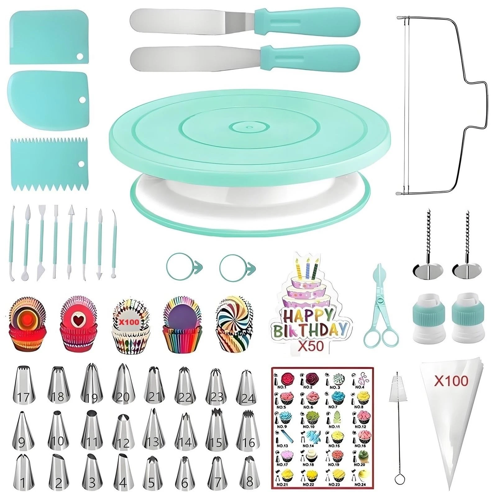 ANSLYQA 298 Pcs Cake Decorating Kit with Cake Turntable,Leveler,24 Numbered Icin
Opens in a new wind