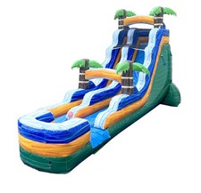 Commercial Inflatable 18ft Tropical Green Blow Up Water Slide Bouncer And Blower