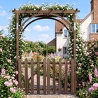 7FT Wooden Garden Arbor Arch with Gate for Outdoor Climbing Plant Wedding Party