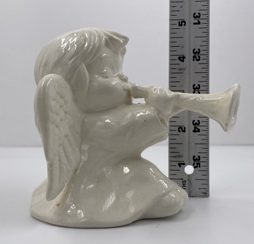 Vintage weißes Porzellan Baby Engel Cherub Trompete Horn Figur Dekoration - Bild 2 von 6