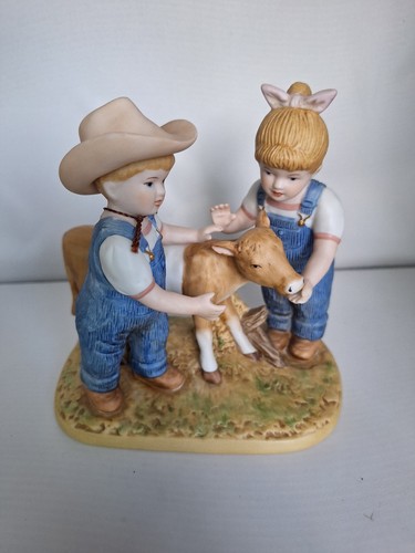 HOME INTERIORS PORCELAIN DENIM DAYS-BARNYARD BABY COW - With Tag