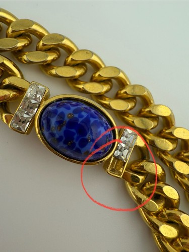 Vintage MOGUL Cabochon Curb Chain Station Necklace Gold Plated Heavy As-is - Picture 14 of 14