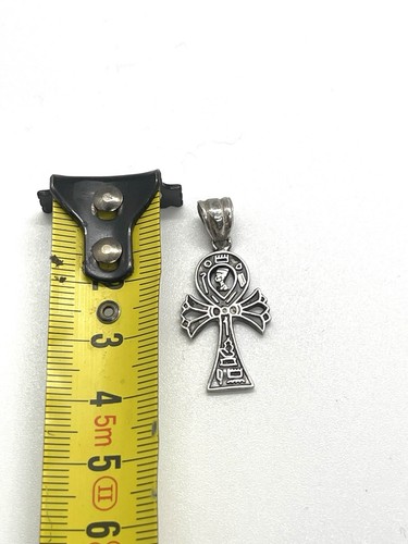 Ciondolo croce Ankh egizia vintage in argento 925 con geroglifici - dettaglio fine. - Foto 3 di 4