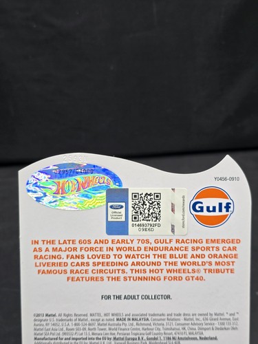 2013 Hot Wheels Gulf Ford GT40 Collectors Red Line Club RLC #2957/04000 NEW - Picture 11 of 12