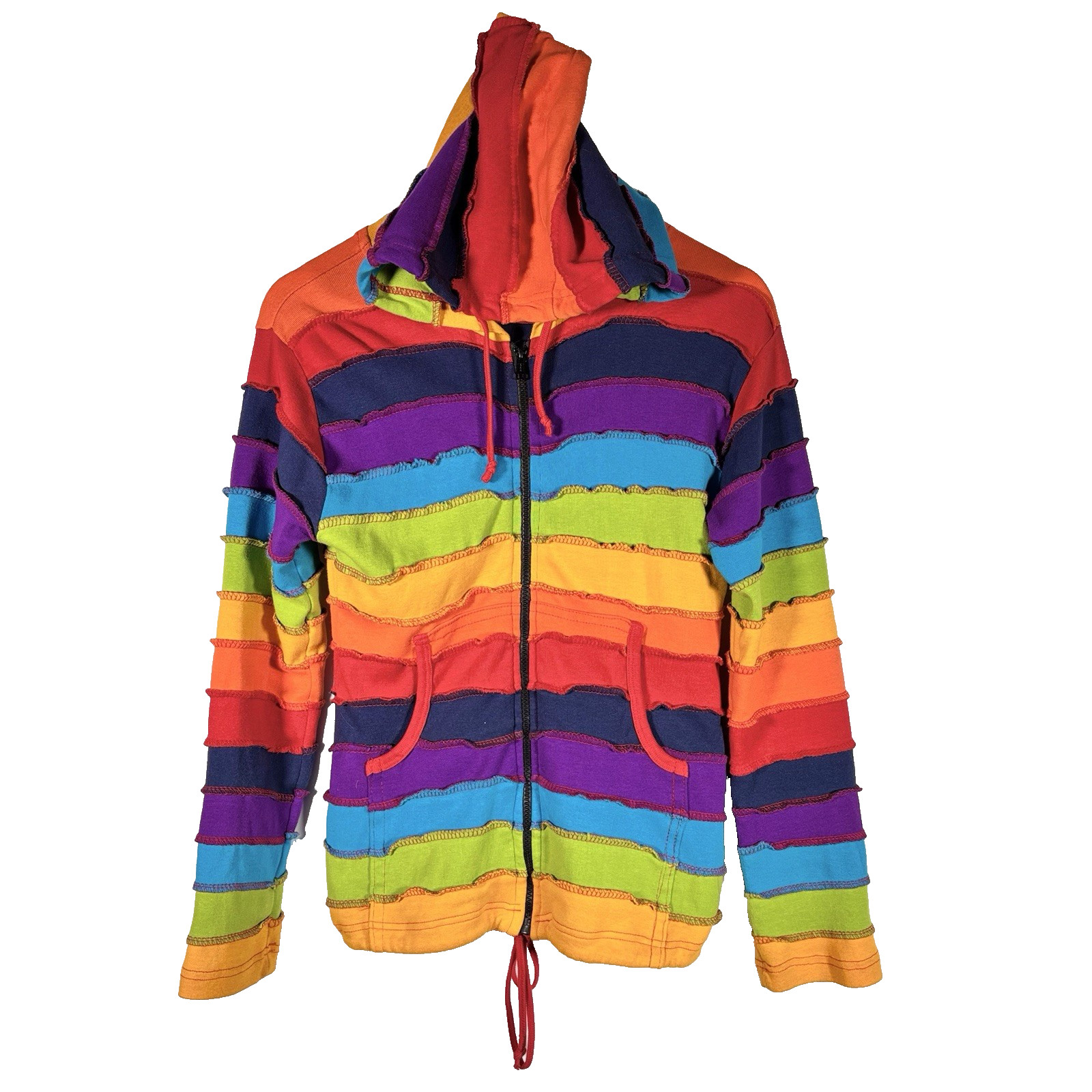 Rainbow Patchwork Fest Zip Up Pixie Hoodie Long H… - image 1