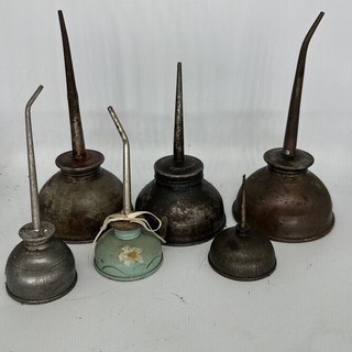 Vintage 6 Pc Lot Thumb Pump Oiler Oil Cans