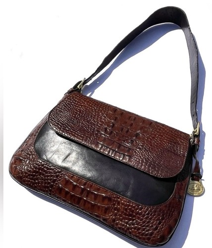 BRAHMIN Leather Shoulder Bag - Brown Croc / Smooth Black 11.75x8” - Bild 6 von 12